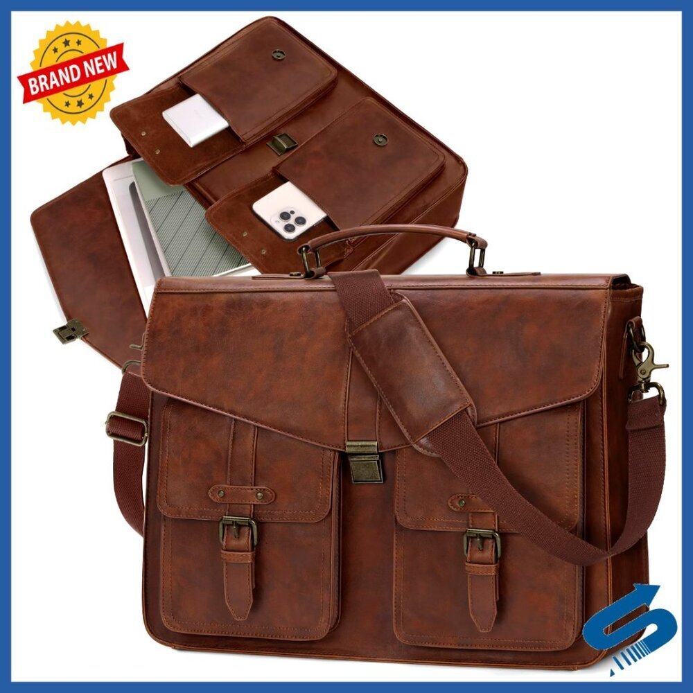 Vintage Messenger Bag PU Leather Laptop Briefcase Professional Office Travel
